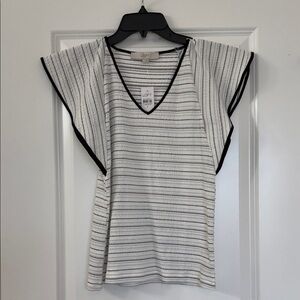 LOFT Black & White Striped vneck Blouse nwt